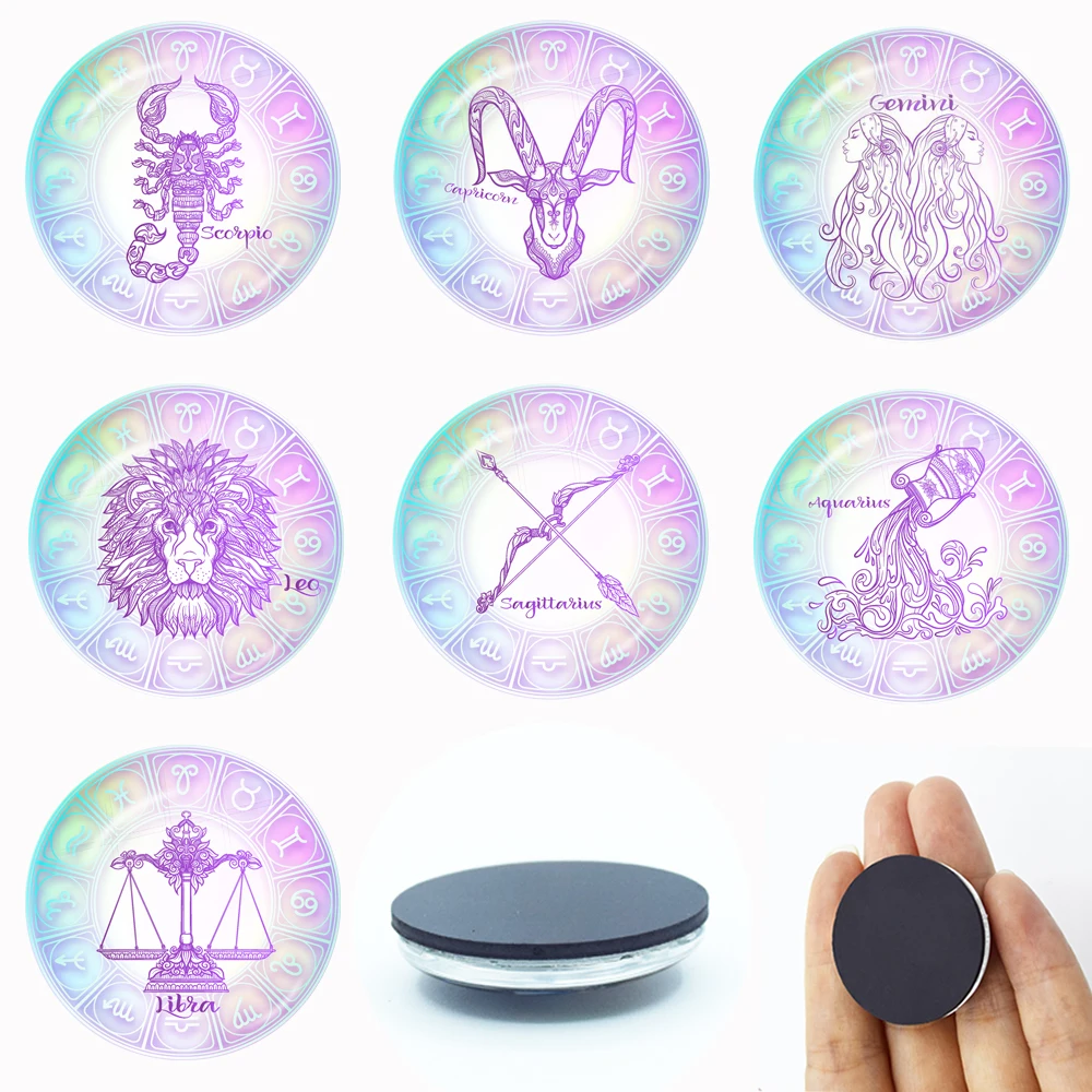 12 Zodiac Taurus Pisces Aries Leo Magnet Fridge Stickers Decoration Home Refrigerator Decor Glass Dome Crystal Souvenir