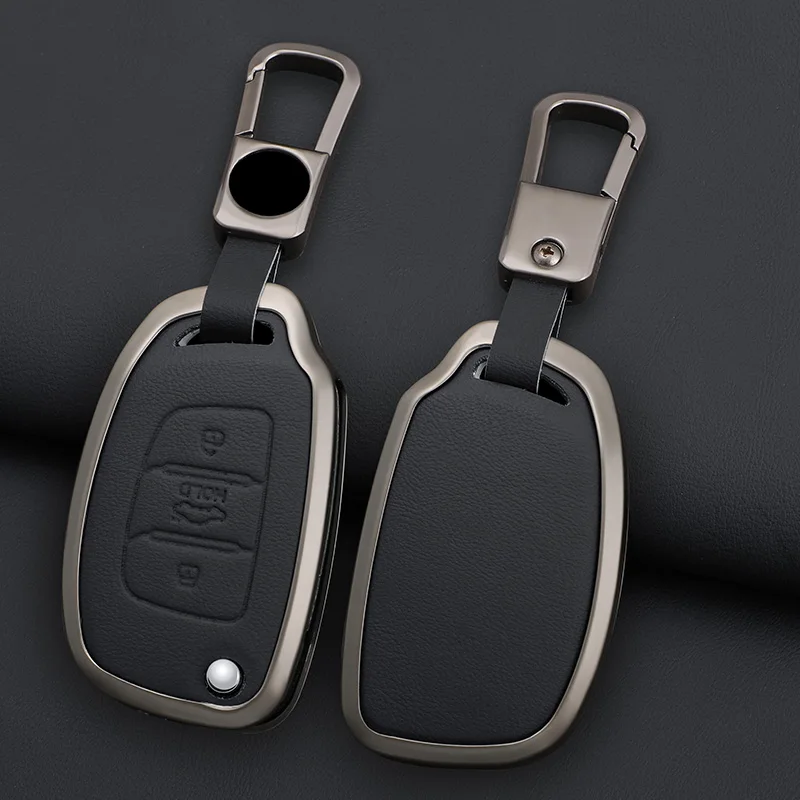 

Leather Car Key Case For Hyundai Creta Tucson Santa fe Elantra Sonata i10 i20 i30 i40 i25 ix35 Zinc Alloy Shell Fob Accessories