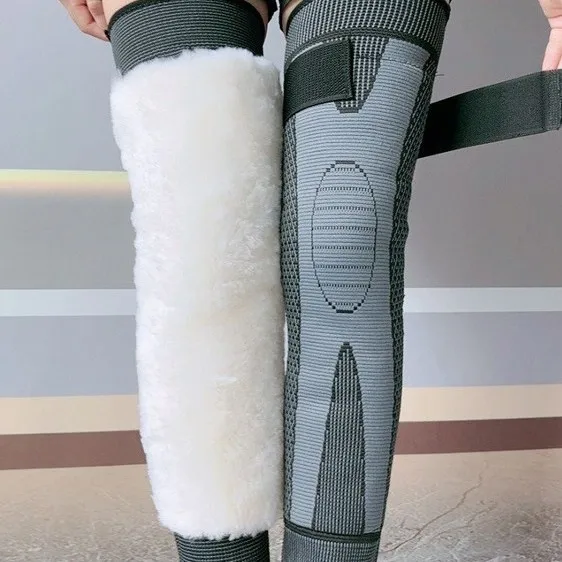 新しい厚くて長いストラップ付きウール製膝と脚のプロテクター、暖かい男性と女性向け