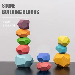 10/16Pcs Wooden Stones Building Blocks Colorful Stacking Balance Games Montessori Educational Toys For Children Creative Gifts