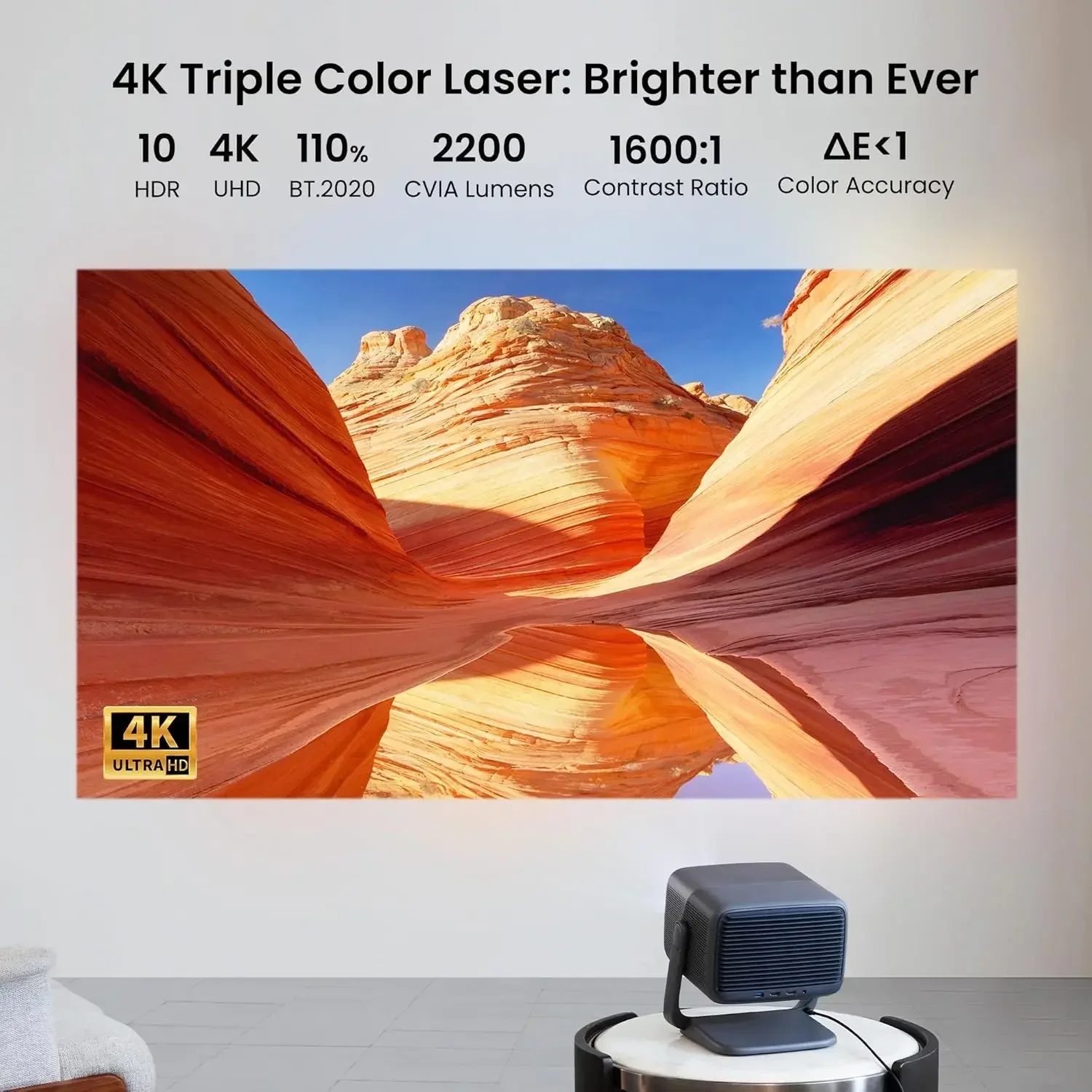 1 Ultra 4K drievoudige laserprojector, 360 °   Freestyle Gimbal, Blu-Ray 3D, 2200 CVIA-lumen, HDR 10, Android TV 11