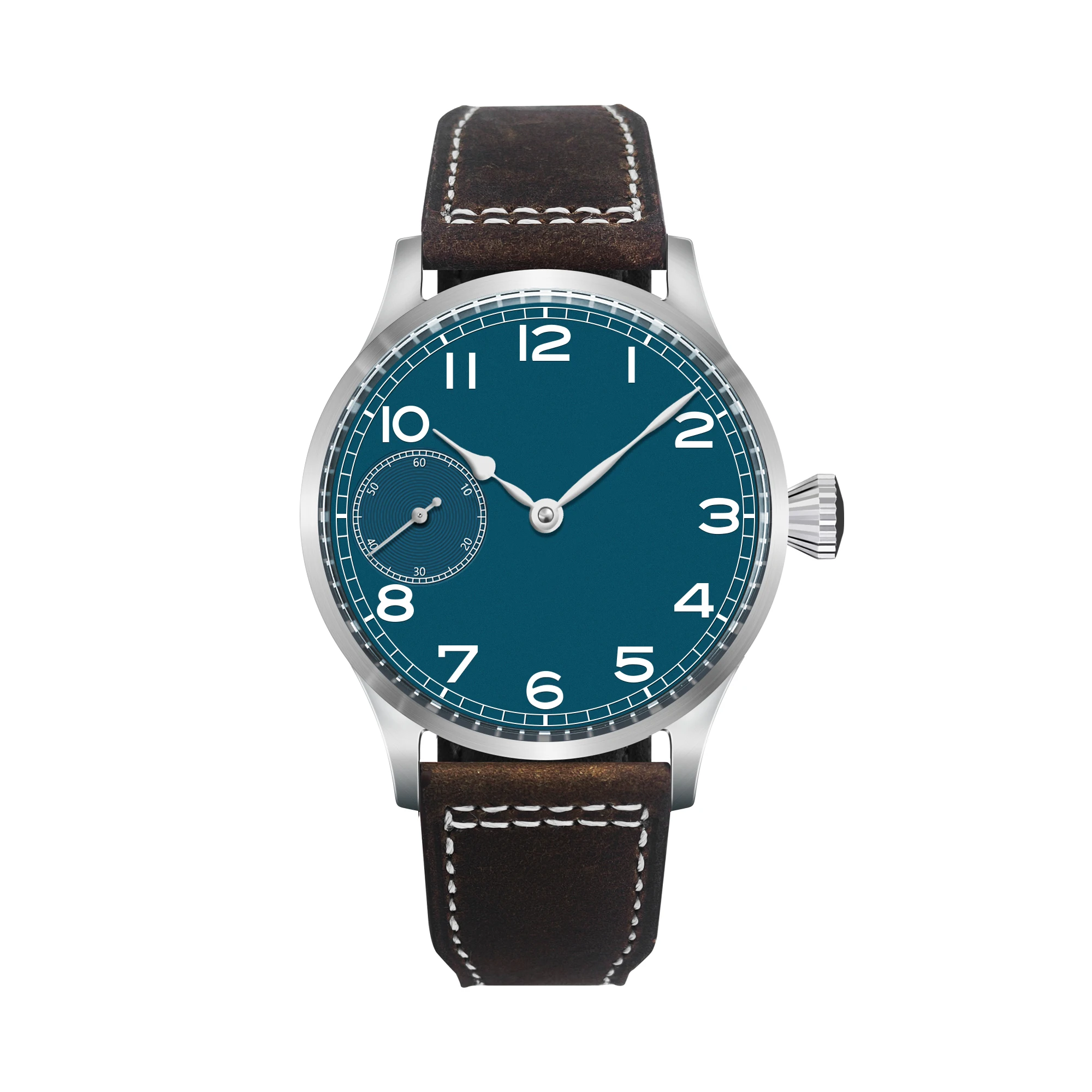 

42MM steril Corgeut 42mm Pilot Watch Men Hand Wind Mechanical ST3600 Sapphire Leather Wristwatch