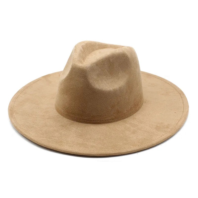 9.5 CM Big Brim Jazz Fedora Hats Men Suede Fabric Heart Top Felt Cap Women Luxury Designer Brand Party khaki Fascinator Hats