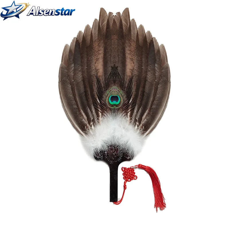 Handmade Goose Feather Fan Vintage Chinese Traditional Zhuge Liang Kongming Cosplay Wedding Dance Stage Costume Photo Prop Gift