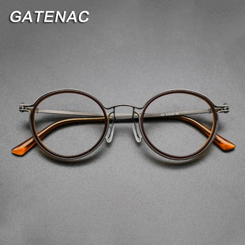 Vintage Pure Titanium Eyeglasses Frame Men Round Ultra Light Glasses Frame Women Retro Luxury Brand Designer Eyewear