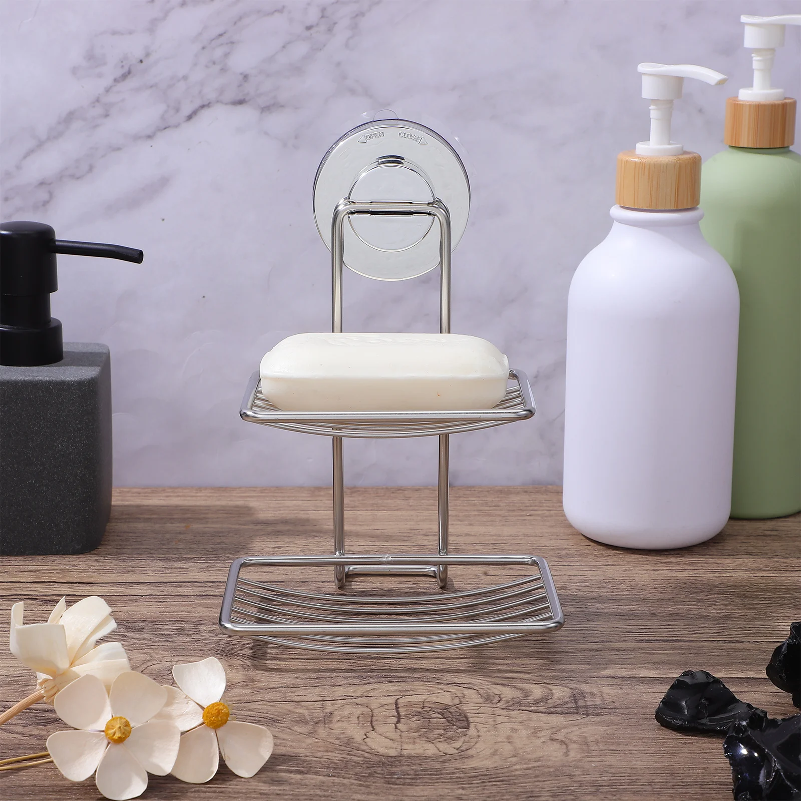 

Stainless Steel Soap Dish with Strong Suction Cup Wall Mounted Double Layer Holder for Smooth Non Porous Surfaces