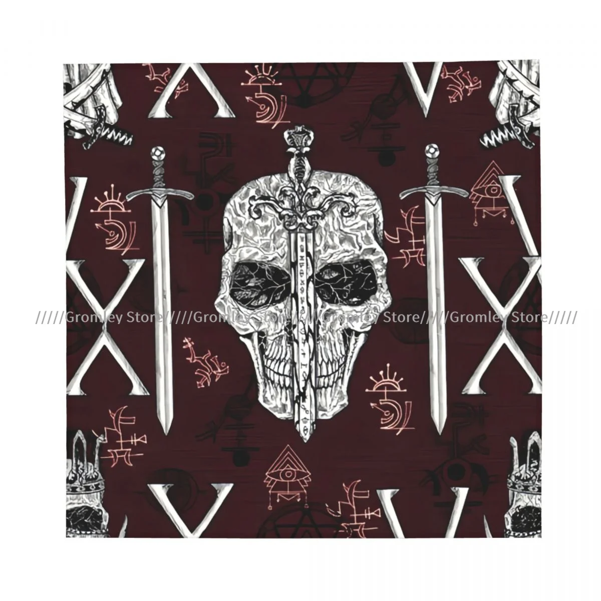 Square Scarf Women Evil Skull Sword Roman Numerals Bandana Headscarf
