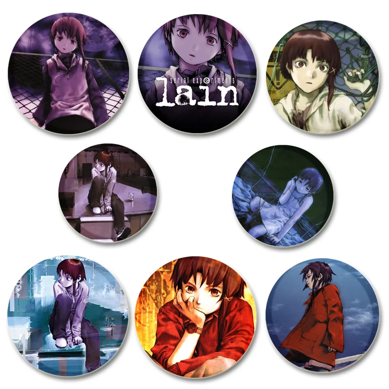 

Serial Experiments Lain Pin Round Cartoon Cute Snap-in Brooch for Backpack Cothes Accessories Anime Collection Badge Decoration