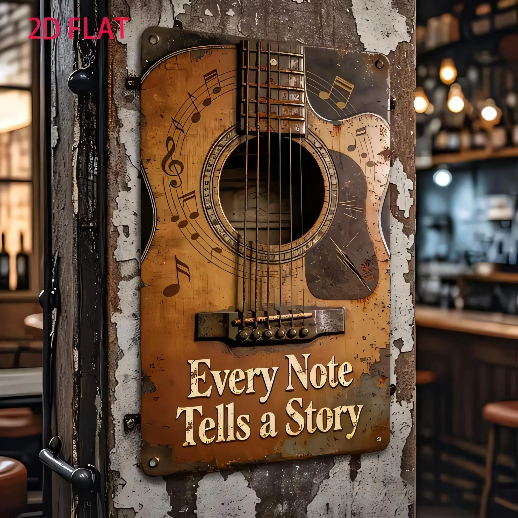 Tin Sign Every Note Tells a Story Vintage Music Guitar Wall Plaque 20XFlat Metal Poster Retro Bar Pub Cafe Home Decor with Rust