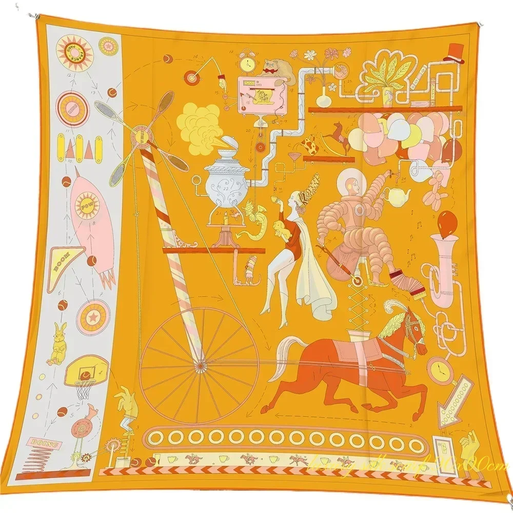 1PC European Wild Carriage Balloon 90cm Twill Decorative Silk Scarf Air Conditioner Shawl Large Square Scarf Chest Wrap Scarf