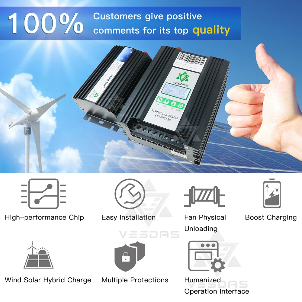 MPPT 2500W 48V Boost & Buck Wind-Solar-Hybrid-Controller Wind 1000W & Solar 1500W Bestes Wärmeableitungsdesign mit LCD-Display – Detail 8