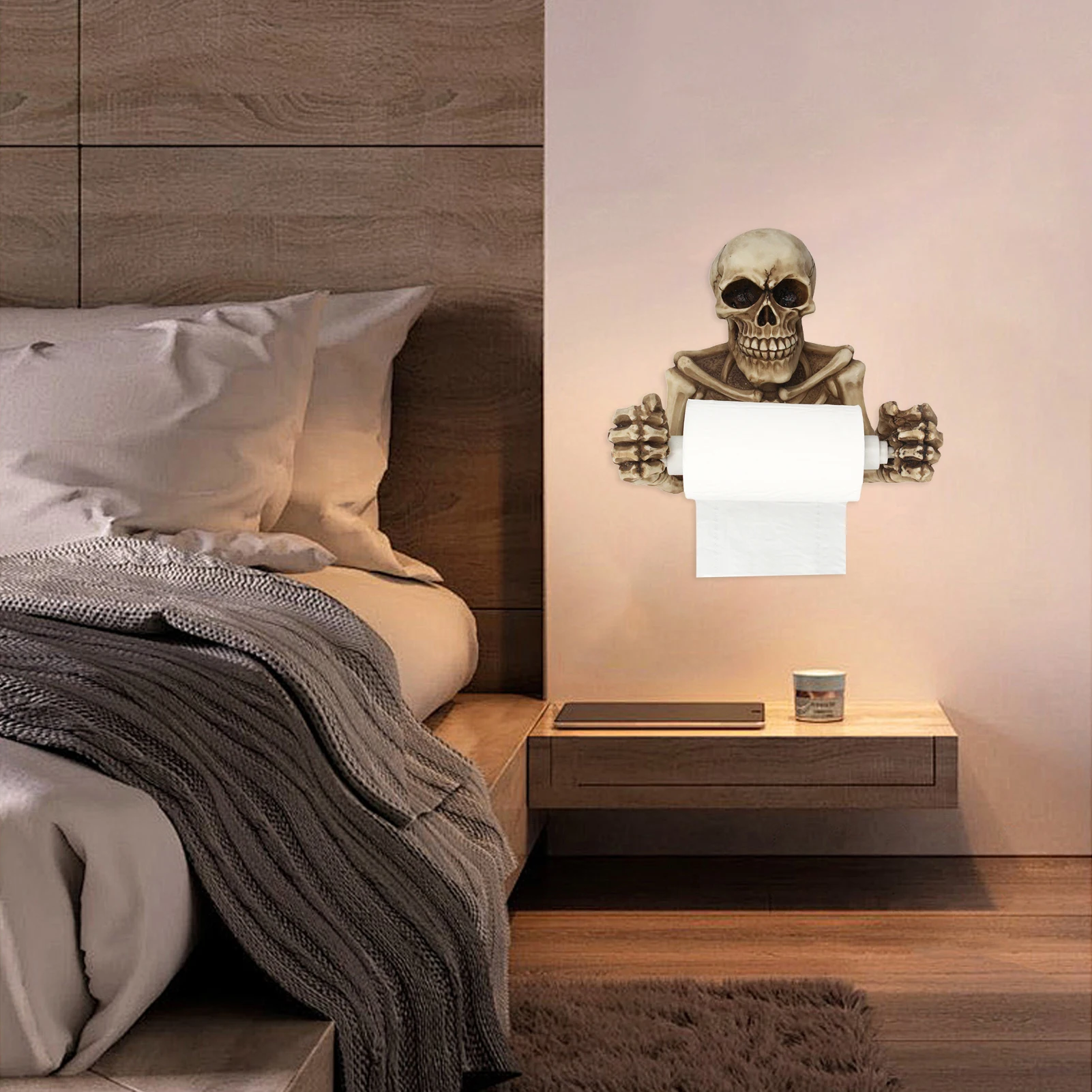 Resin Skull Toilet Paper Holder Wall Mount Tissue Roll Paper Storage Holder Skeleton Shelf Rack Bathroom Halloween Decor Holder