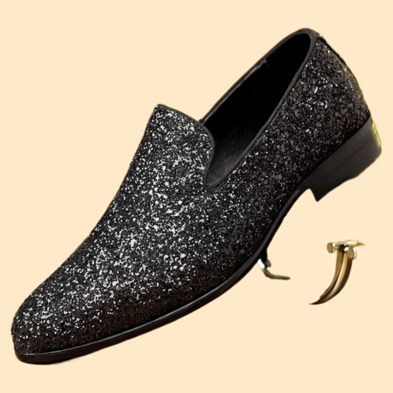 

Gold Silver Sequin Wedding Fashion Designer Slip on Flats High Quality Men Formal Party Shoes New Luxury Loafers
