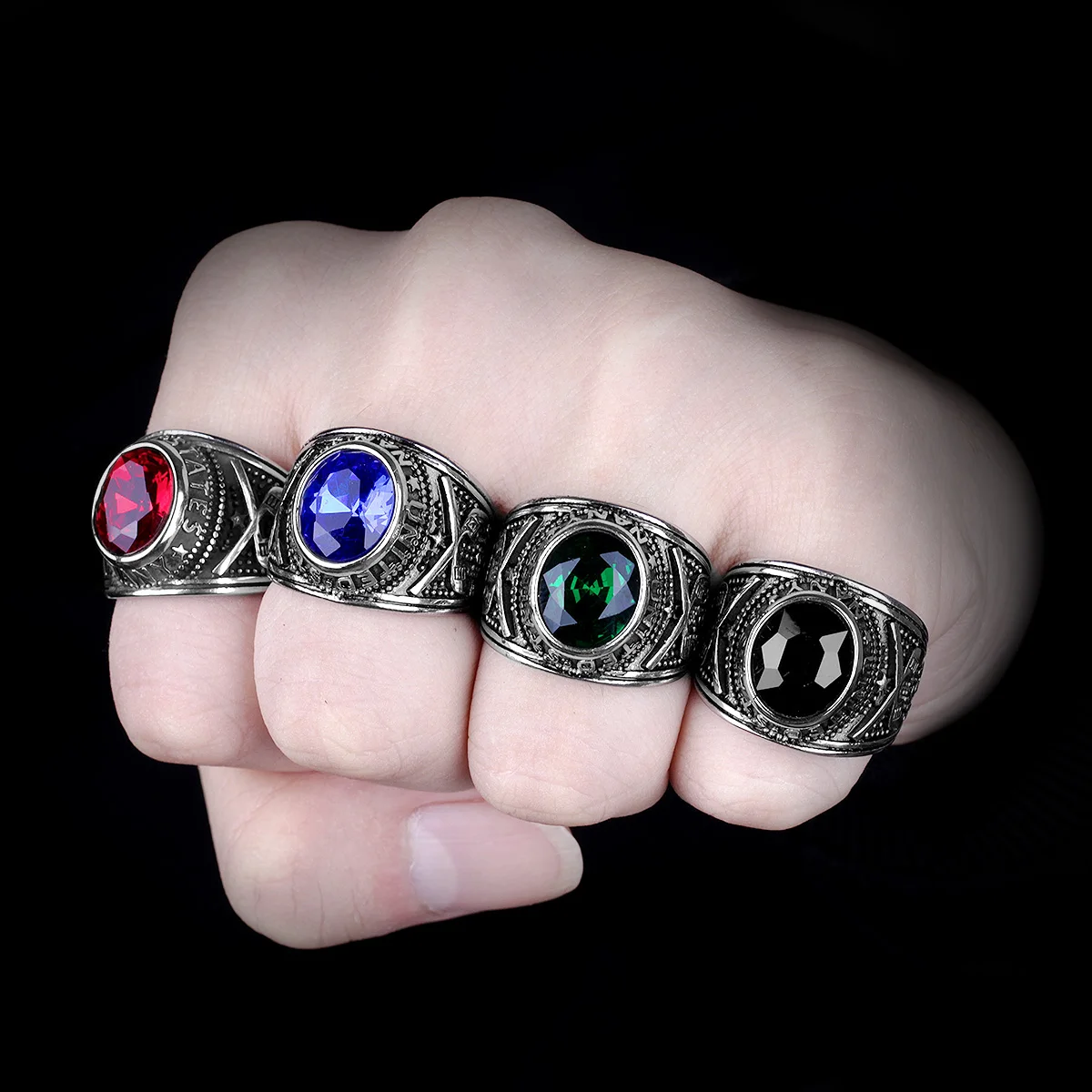 Stainless Steel Men Rings Rhinestone United States Hip Hop Punk Rock for Biker Male Boyfriend Jewelry Creativity Gift Wholesale