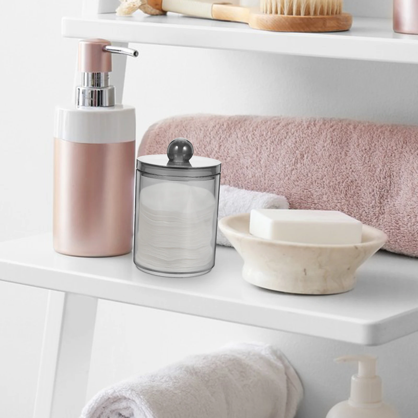 

2pcs Storage Box Clear Material With Lid For Cotton Pads Swabs Vanity Organizer Desk Bathroom Jars Organizers