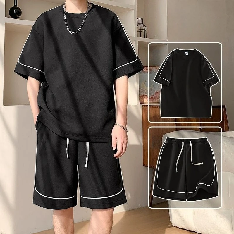 Sports Suits Male T Shirt Short Sets No Logo Two Piece Korean Style 2025 Fashion Man Cheap Clothes Two-piece Men's Shorts Set