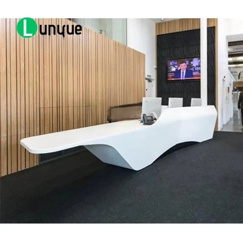 Corian Solid Surface Reception Desk Glossy Front Counter for  Office Hotel Modern Design Durable Easy Clean