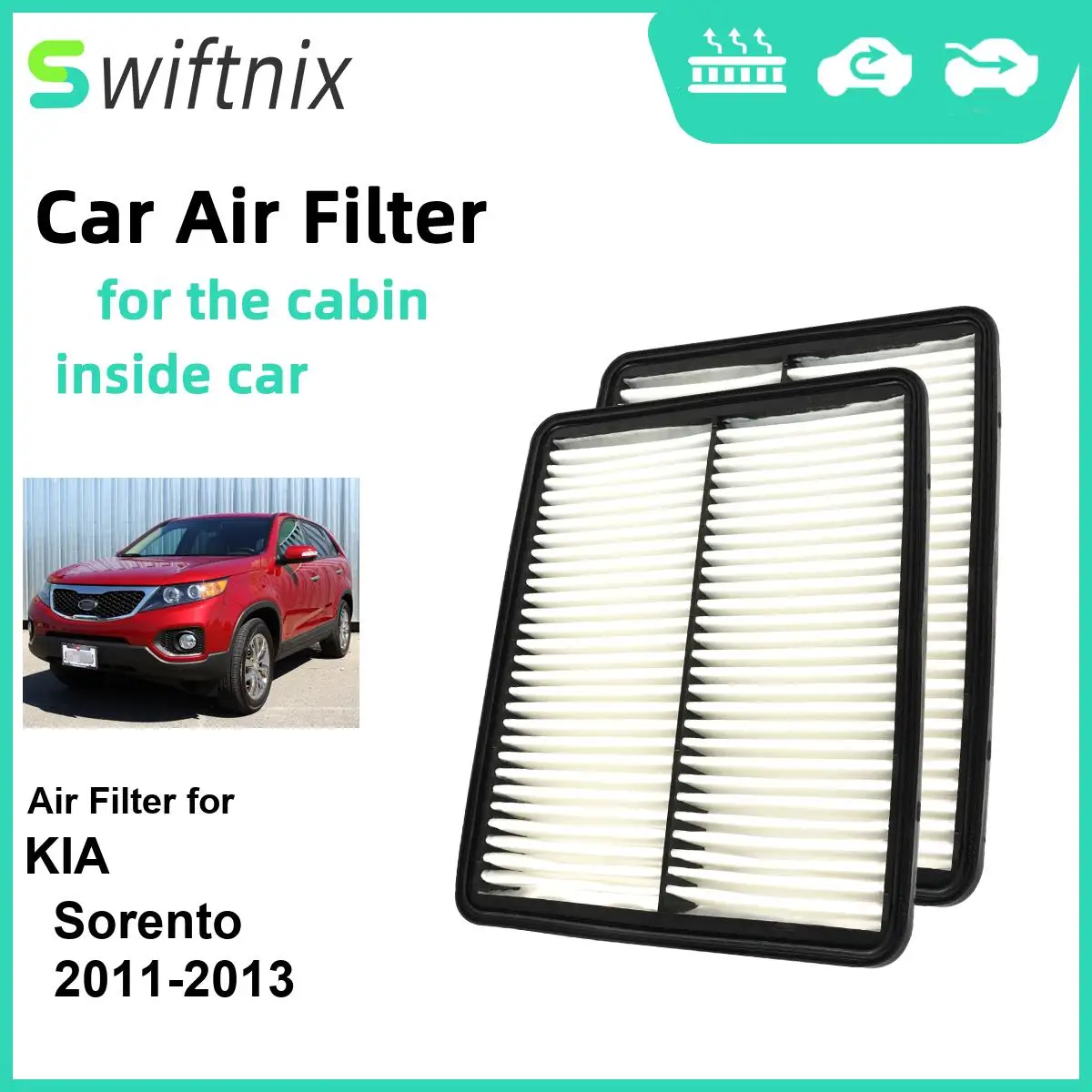 2PCS Engine Air Filter Calm Carbon Fiilter Cabin for KIA Sorento 2011-2013 CA10881 28113-2P100 28113-3S100