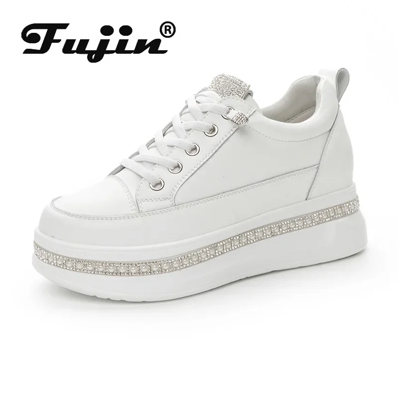 

Fujin 7cm 2024 Ankle Boots Shoes Elastic Chunky Sneakers Comfy Summer Pumps Fahion Microfiber Vulcanize Women Casual Shoes
