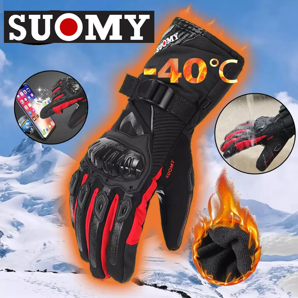 SUOMY New Upgrade Waterproof Motorcycle Gloves Winter Warm Protective Gloves Touch Screen Street Motorbike Riding Glove Snow Ski