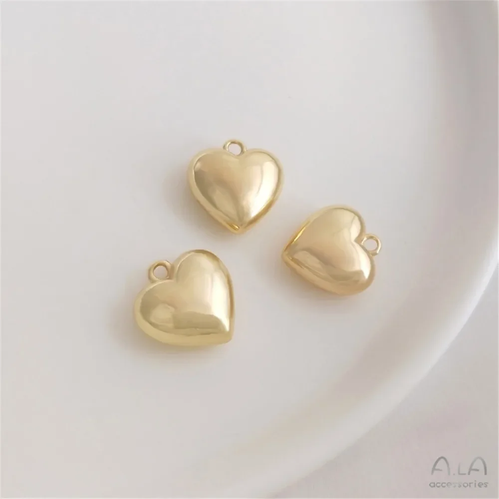 14K gold retaining color solid bright heart Pendant fashion love pendant DIY hand string necklace jewelry hanging