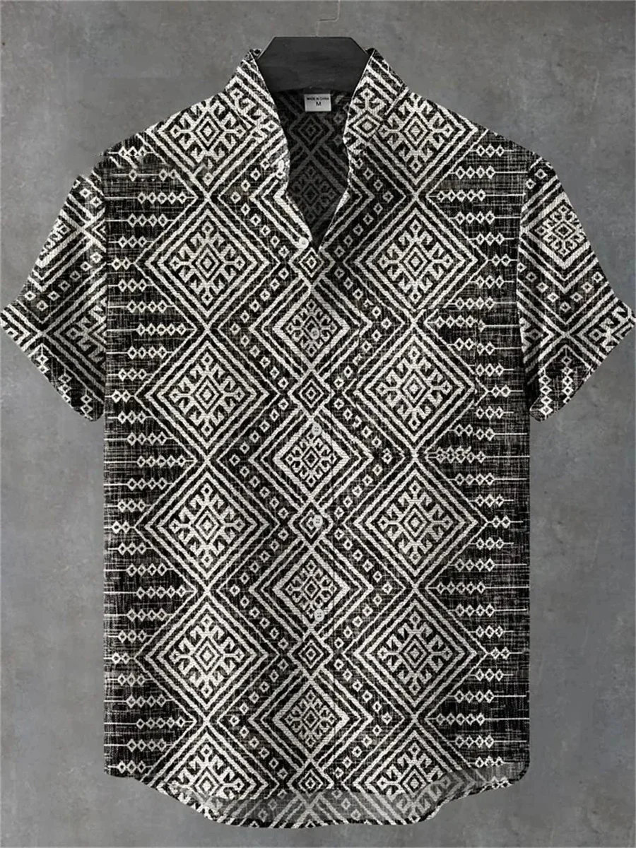 Summer Fashion Men's Linen Short Sleeve Shirt Retro Animal Tiger Print Street Casual Daily Men's Shirt Tops Hawaiian Shirt Men