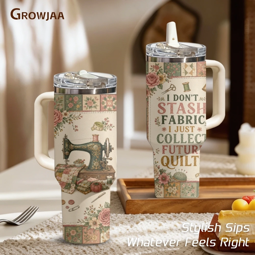 Fabric Hoarder Quilter Sewing Vacuum Flasks 40oz 3rd Gen Vacuum Insulated Stainless Steel Tumbler Cup With Handle Straw Lid