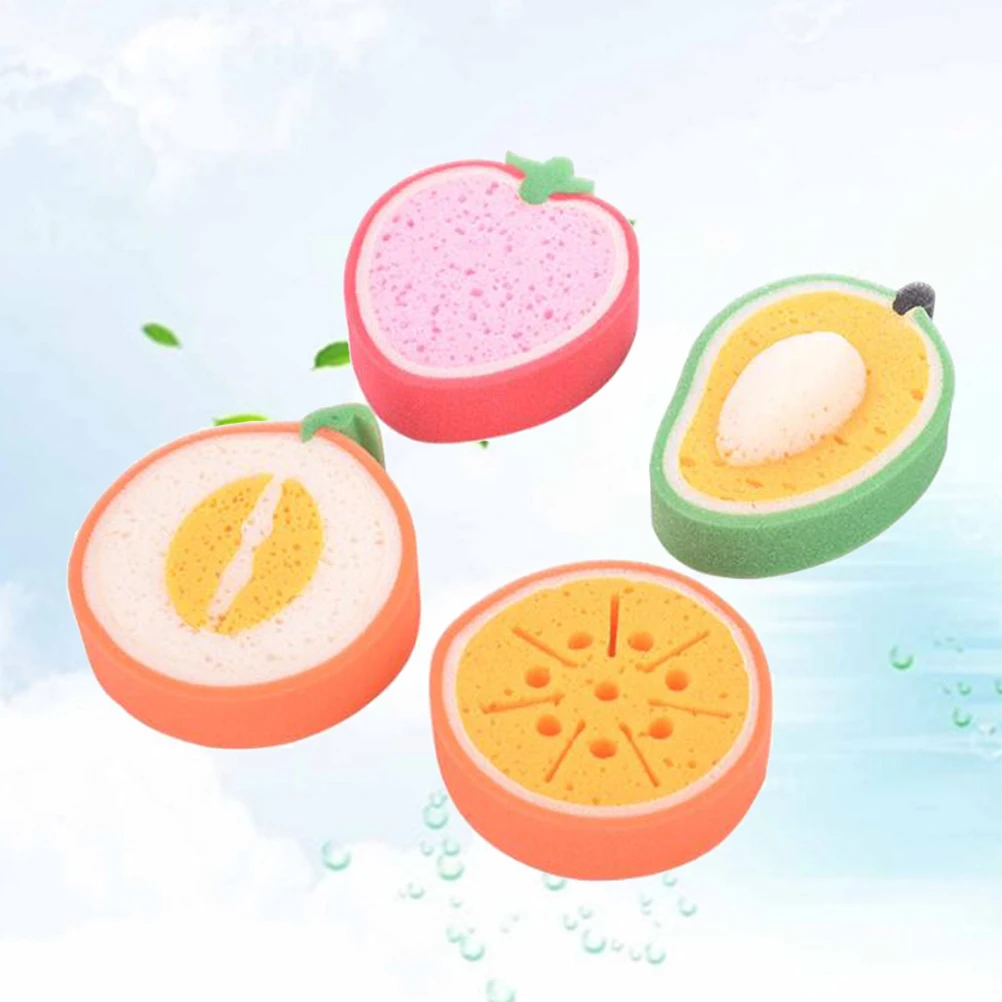 

4Pcs Fruit Shaped Bath Sponges Creative Shower Scrubbers Body Cleaning Sponge Soap Foam Massager for Kids Bath Sponge