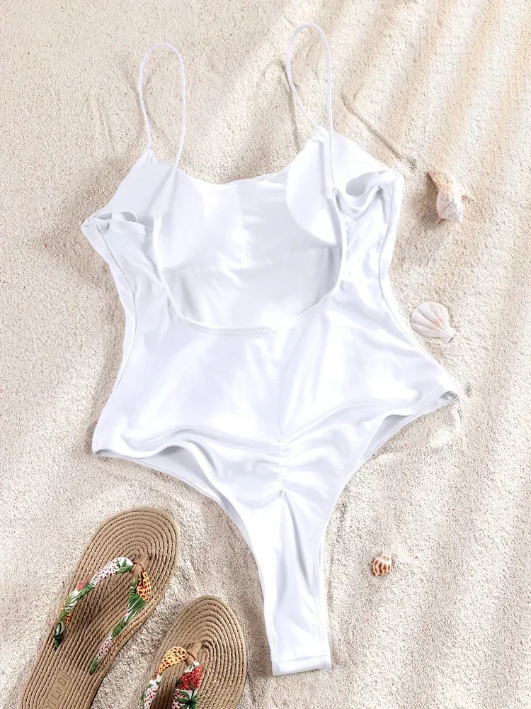 2025 sólido feminino um pedaço maiô feminino banho 2024 brasileiro monokini terno de natação beachwear alta corte preto banho