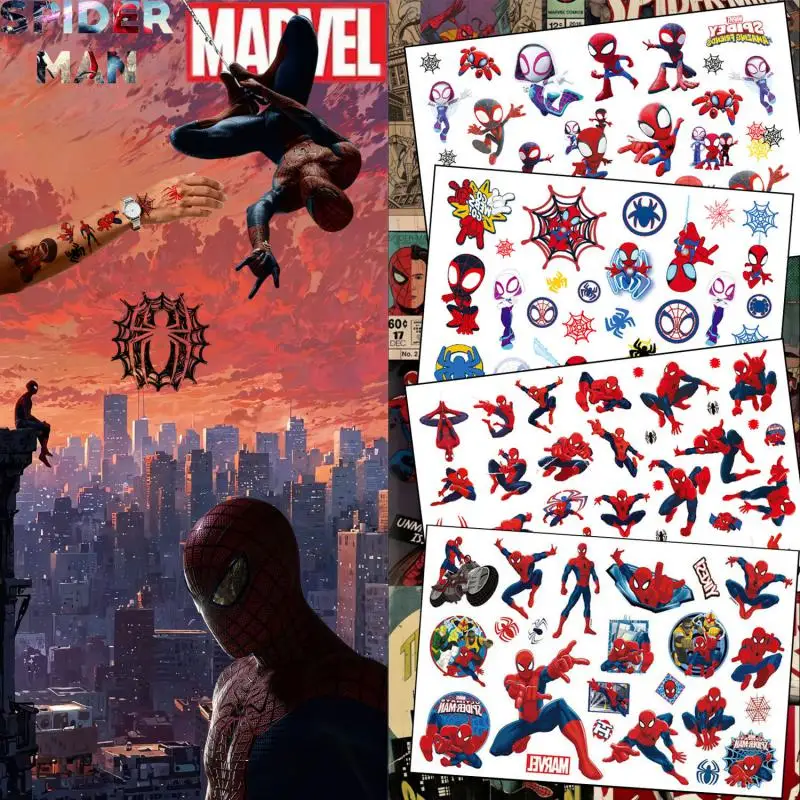 

4Pcs/set New Marvel Cartoon Spiderman Temporary Tattoo Stickers Waterproof Tattoo For Funny Birthday Party Gift