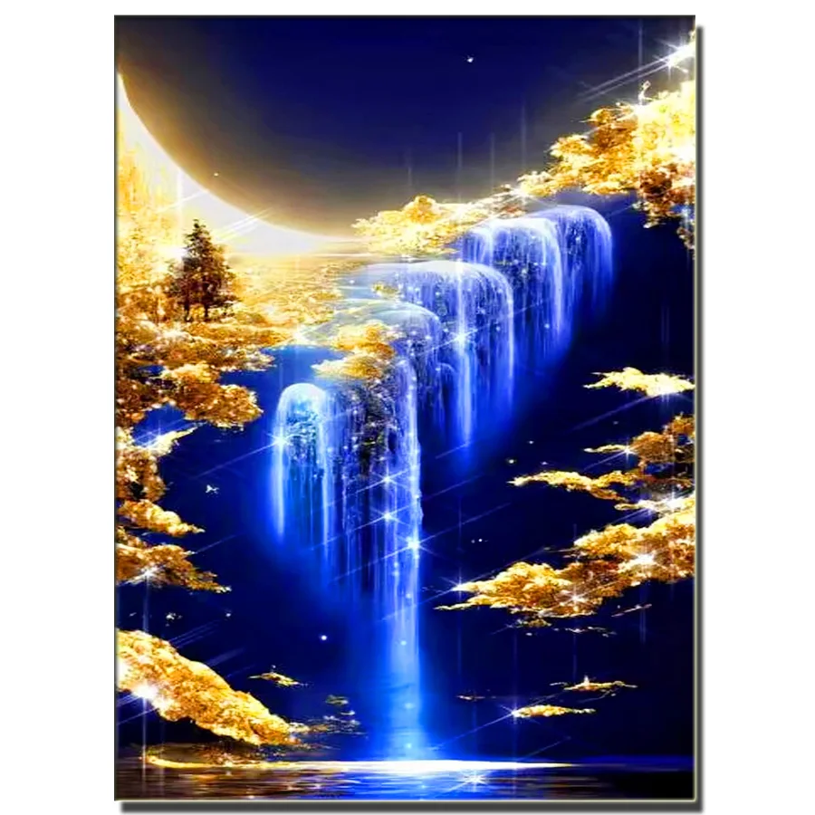 Landscape Diamond Painting New Collection Dream Scenery waterfall Full Drill Mosaic Embroidery Golden Abstract Wall Art Decor