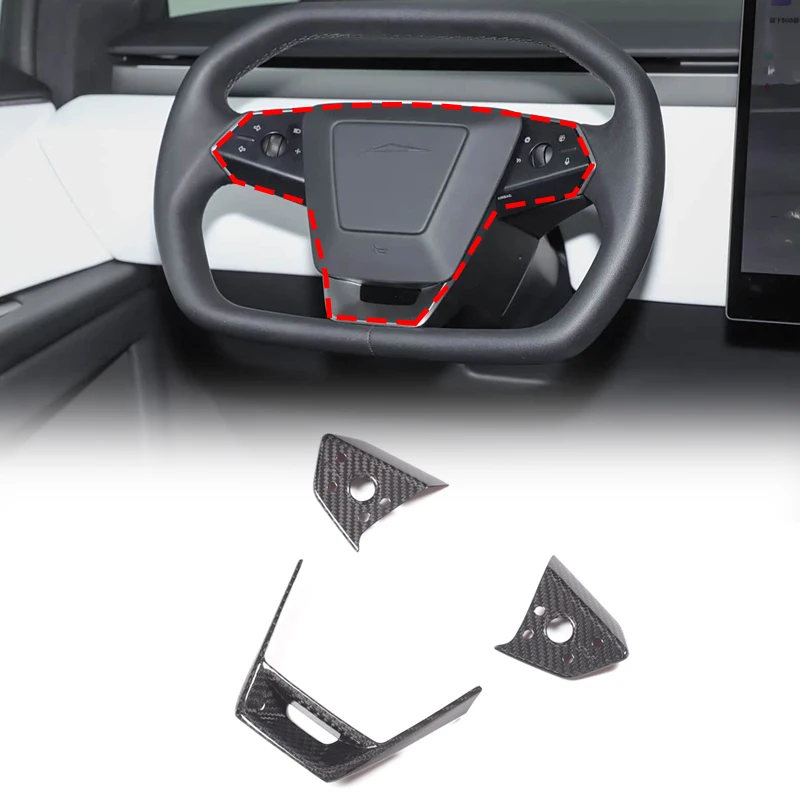 

Для Tesla Cybertruck Cyberbeast 2024 + настоящее углеродное волокно, кнопка рулевого колеса автомобиля, накладка, аксессуары для салона автомобиля