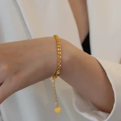 18k Gold Plated Stainless Steel Heart Charm Chain Bracelet for Women Girl