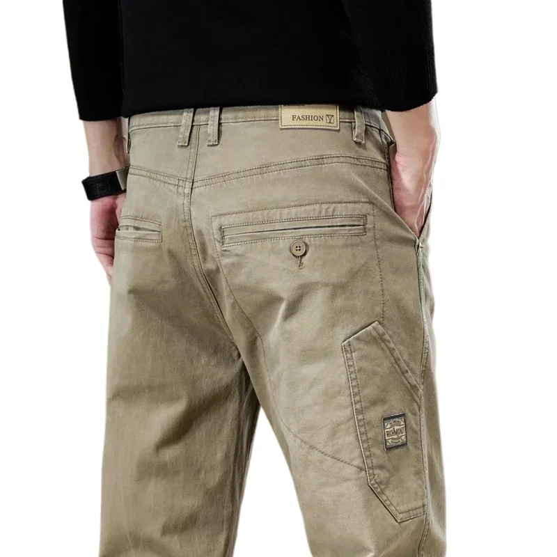 2026 New Brand Clothing Men's Cargo Pants 97%Cotton Solid Color Work Wear Casual Pant Wide Korean Jogger Trousers Male