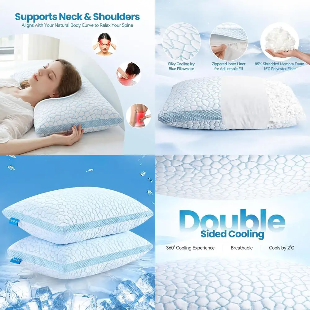 

King Size Cooling Pillow Set for Side and Back Sleepers, Adjustable Support with Gel Memory Foam