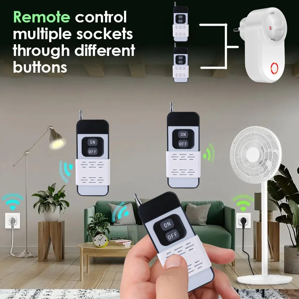 EU FR 433Mhz Wireless Smart Socket 15A 110V 220V RF Remote Control Plug 1000M Remote Electrical Outlet for Home Appliance ON OFF