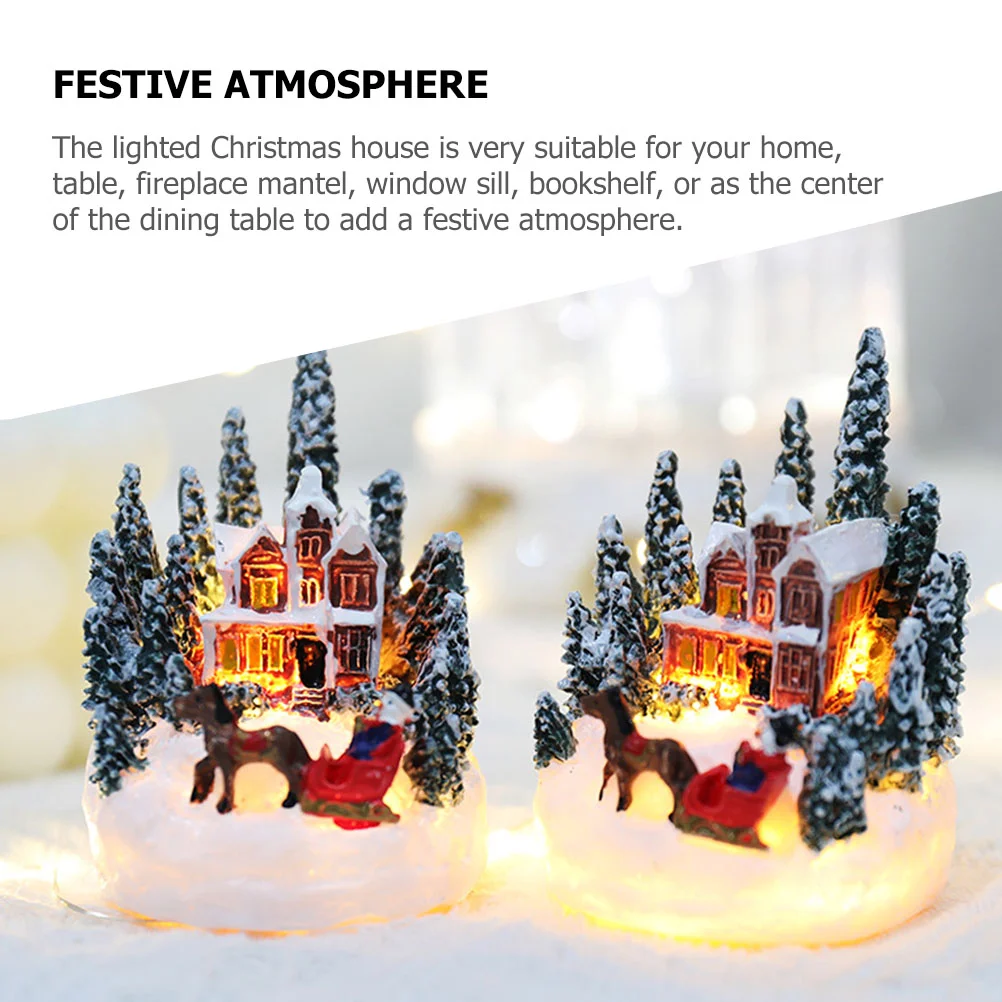 Wooden Gingerbread House Decorations Christmas Village Figurine Resin Lighted Town Decorative