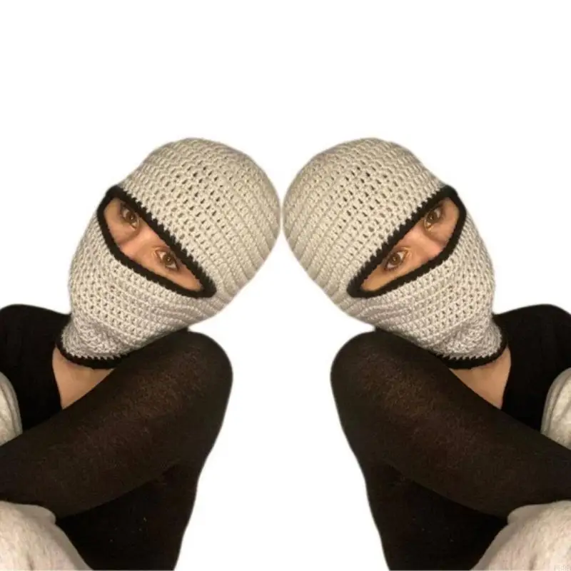 P88B Balaclava Hat Horrid Skull Crocheted Hat for Women Men Cosplay Picture Props