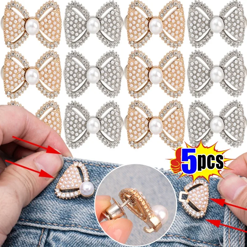 

Милые регулируемые застежки на талию с жемчужным бантом, универсальный зажим для ремня со стразами, элегантная металлическая брошь, булавка, пряжка на талию, аксессуар