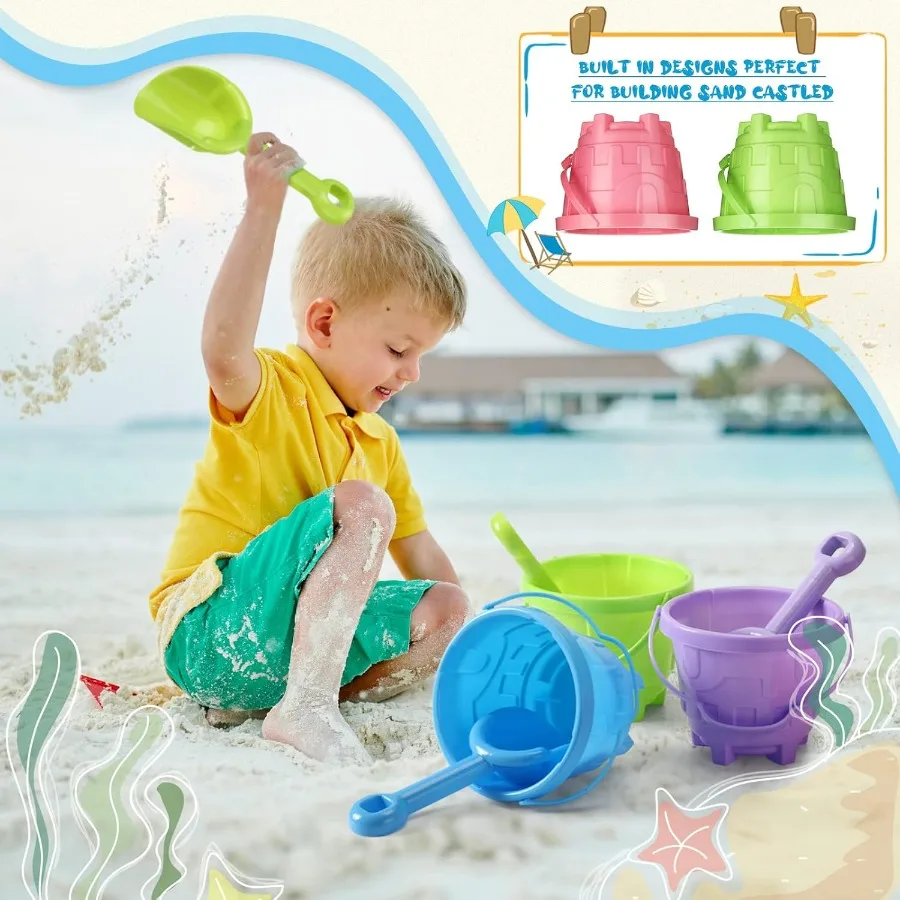 60 Pcs Sand Buckets Bulk for Kids Easter Sand Buckets and Shovels for Kids 5.5 Inch Plastic Beach Pails Toys for Girls Boys Gift