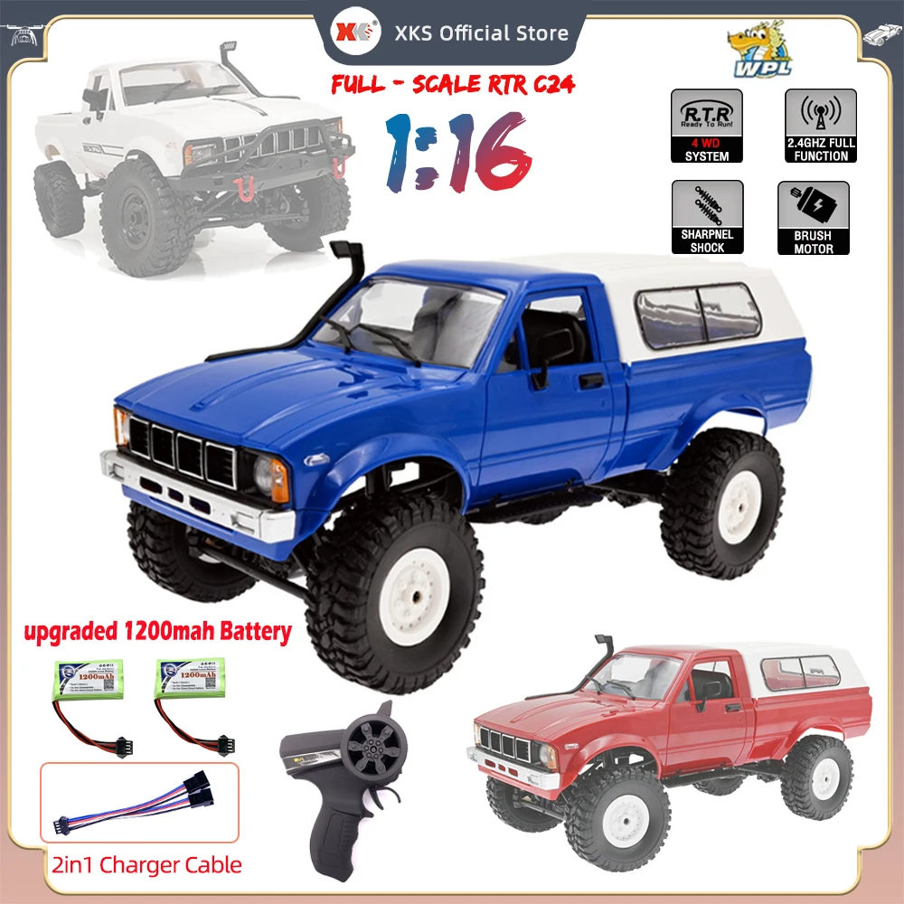 

WPL C24 RC Car 1/16 Full Scale 2.4G 4WD Climbing RC Truck Rock Crawler Electric Buggy LED Light OFF Road for Kids Gifts Toys