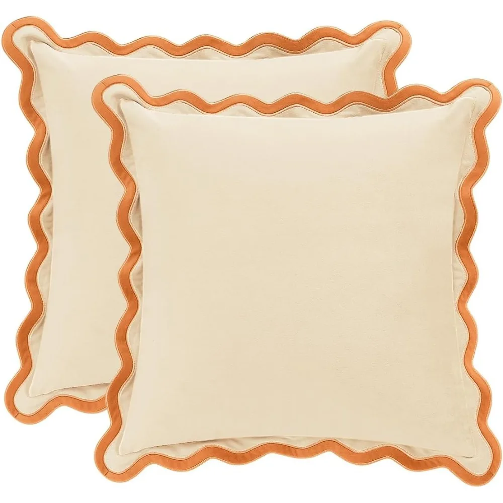 أغطية وسائد مزخرفة من MONDAY MOOSE، مجموعة من تصميمين حافة مموجة مخملية ناعمة، مزيج ومطابقة لـ H #1