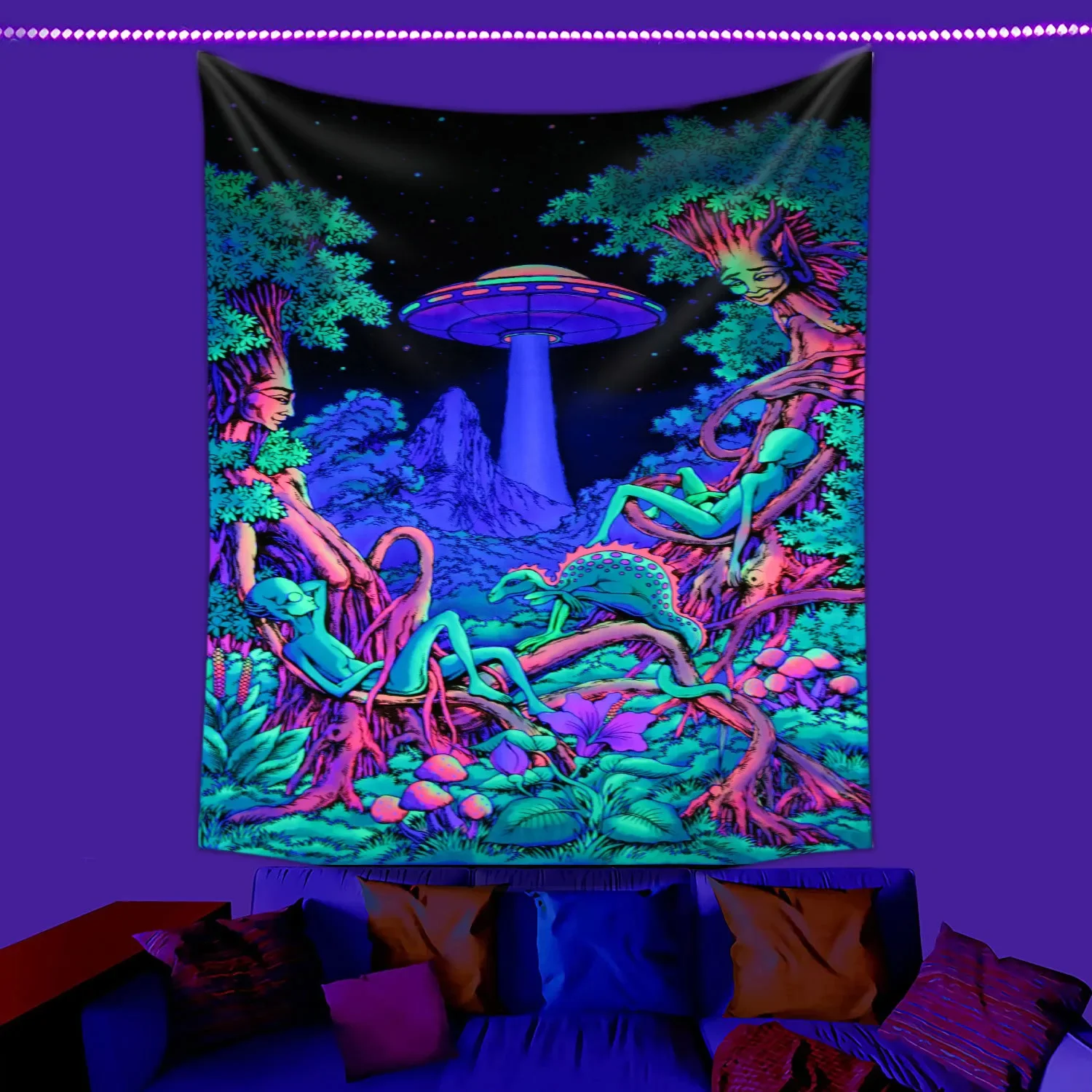 Psychedelic UV Fluorescent Black Light Tapestry Aesthetic Wall Hanging Hippie  for Bedroom Independent Room Decoration