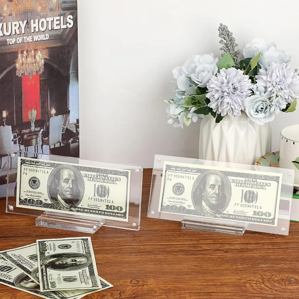 Commemorative Dollar Bill Picture Frame Holder Transparent Clear Acrylic Acrylic Display Frame With Base Desktop