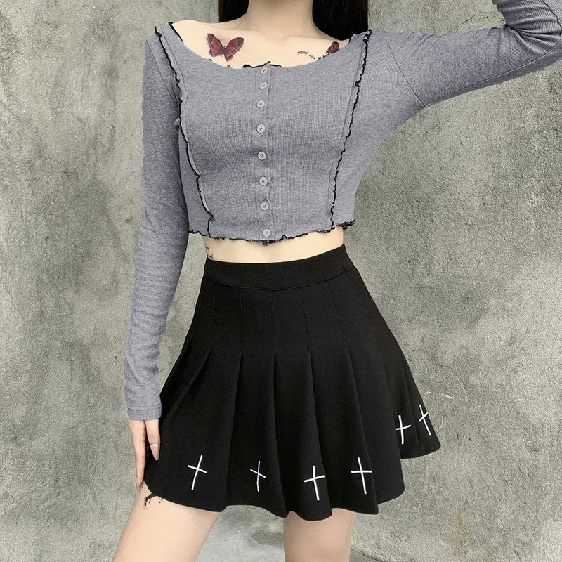 Women&/39;s High Waist Gothic Punk Mini Skirts Ladies Cross Pattern Mini Pleated Skirt Dark Style Club Party Streetwear Cosplay