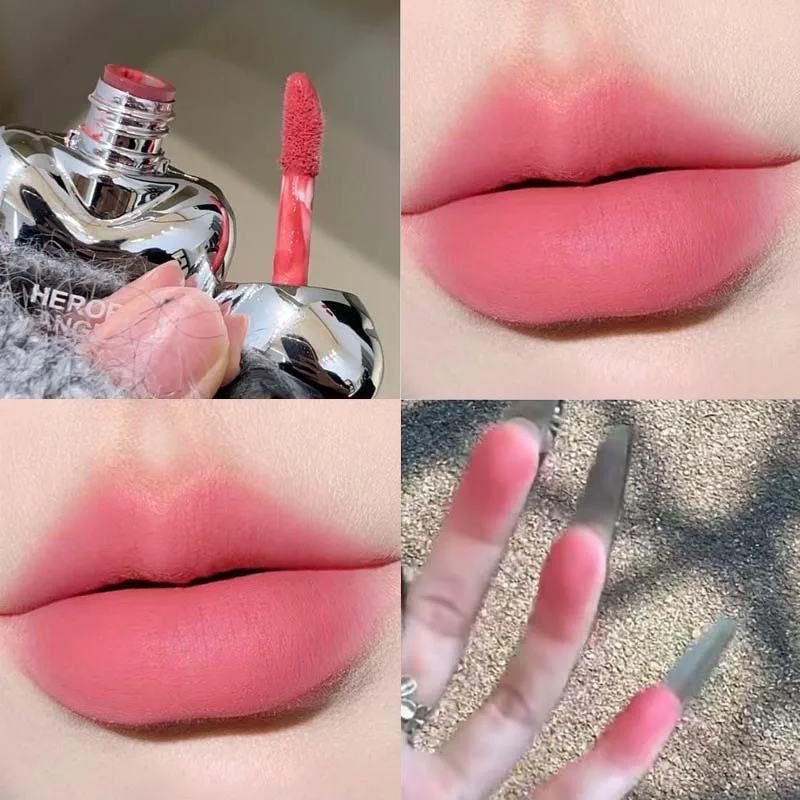 Batom fosco sedoso coração pêssego veludo fosco blush brilho labial líquido rosa matiz creme pigmento maquiagem labial de longa duração