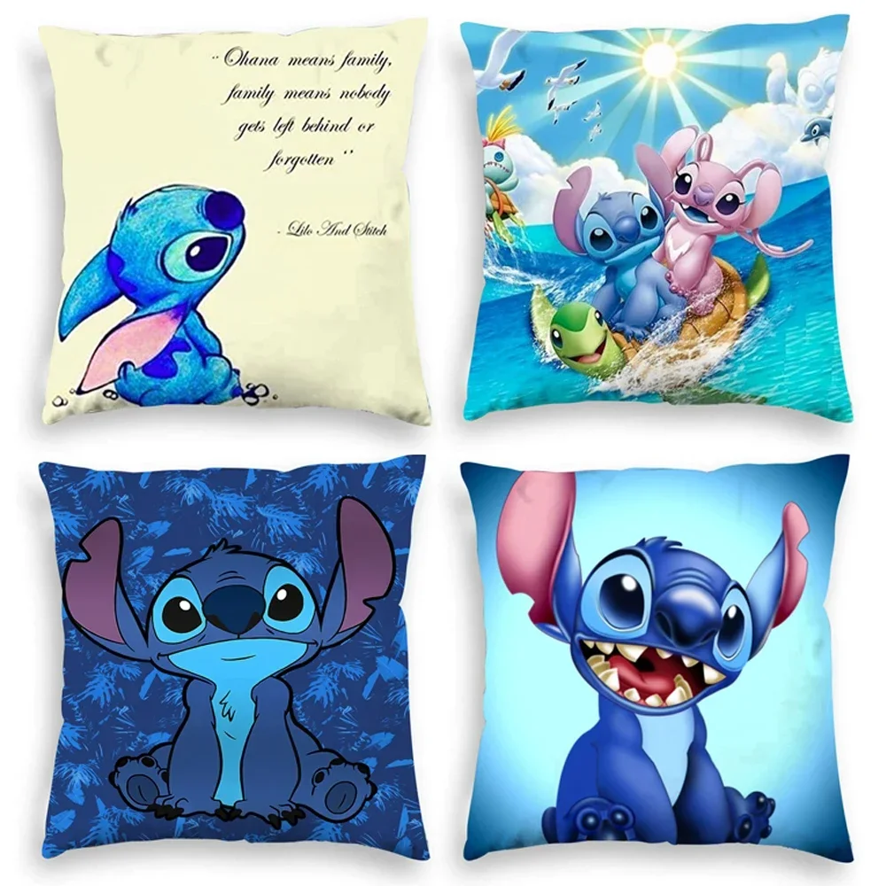 Disney Stitch Cushion Cover  Toys Lilo&Stitch Pillowcase Anime Kawaii Pillow Cases Home Decoration Christmas Gift 45x45cm