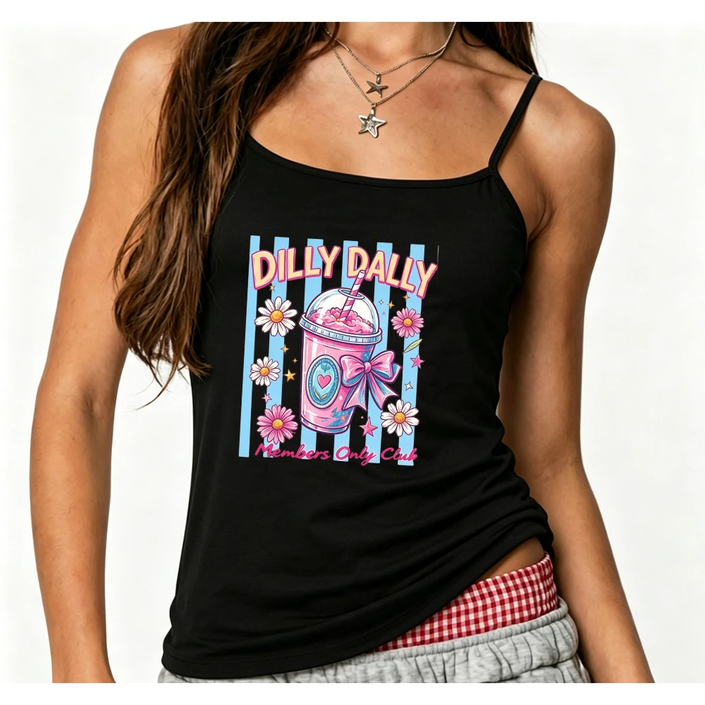Summer Sip Cami Women Cute Beverage Pattern Tank Top Sleeveless Vest Beach Party Tee Soft Girl Aesthetic Wear Holiday