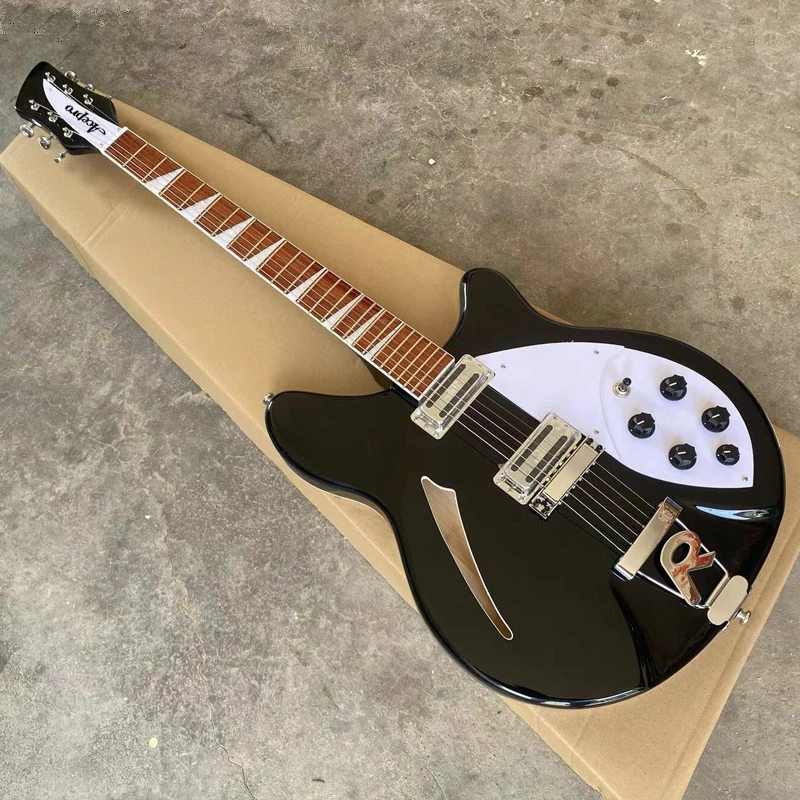 

Black Semi Hollow Body 6 Sting Electric Guitar R Shaped Tailpiece, 24F Rosewood Fretboard High Quality Guitarra