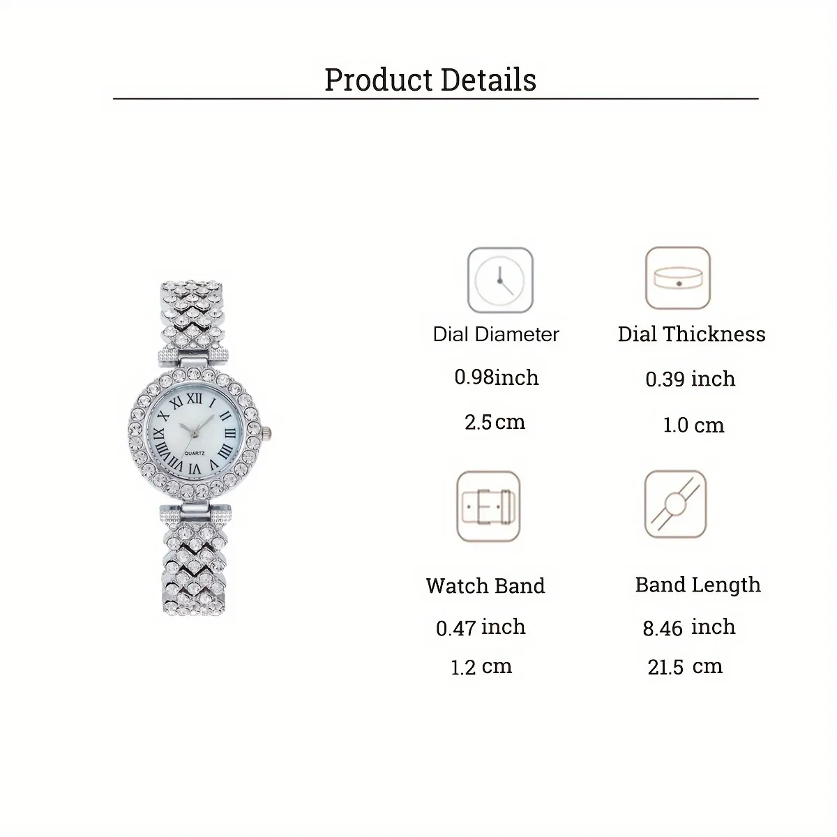 6 Pcs Round Rhinestone Quartz Watch Zinc Alloy Strap Zinc Alloy Pointer Zinc Alloy Case And Rhinestone Bracelet Necklace